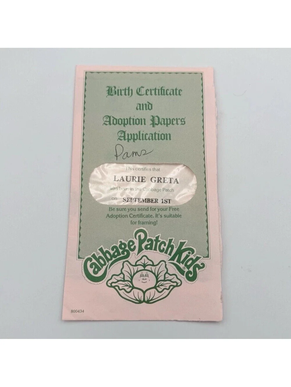 VTG 1982 Cabbage Patch Kids Doll Redhead Green Eyes Laurie Greta OK Birth Cert
